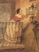 Karl Briullov, An Italian Woman Lighting a lamp bfore the Image of the Madonna